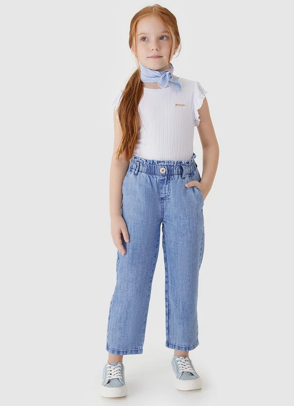 Carinhoso - Calça Clochard Jeans Cintura Alta Azul 2