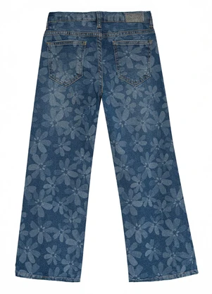 Malwee Kids - Calça Floral Wide Leg Jeans Azul - MALWEE KIDS