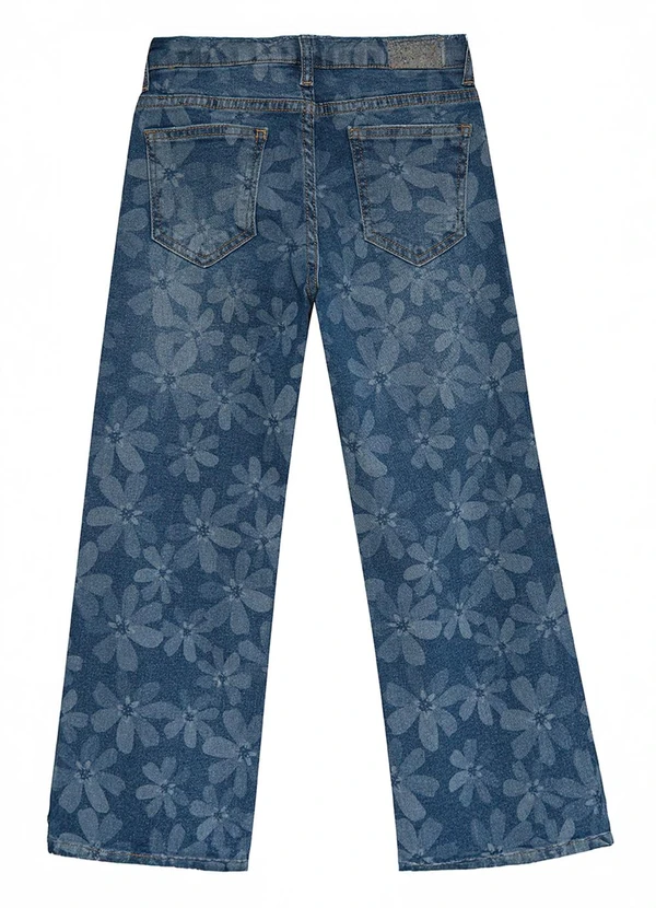 Malwee Kids - Calça Floral Wide Leg Jeans Azul 2