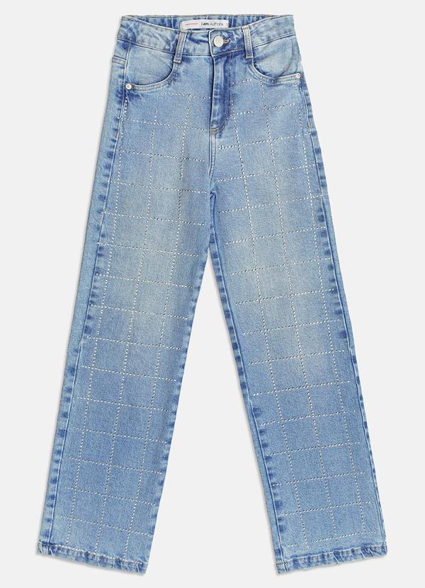 I Am - Calça Jeans com Grid de Strass Azul 3