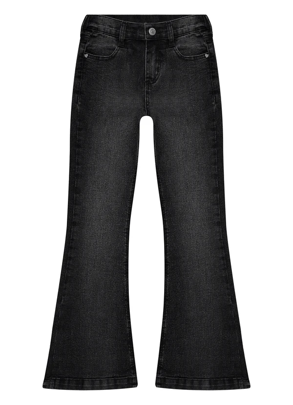 Alakazoo - Calça Jeans Flare Infantil com Bolsos Preto