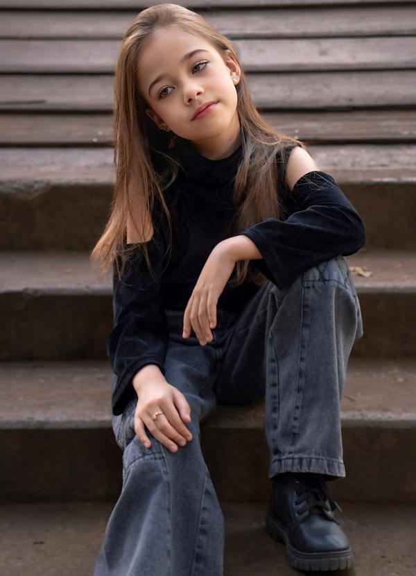 Sun Place - Calça Jeans Infantil Menina Wide Cargo Preto 11