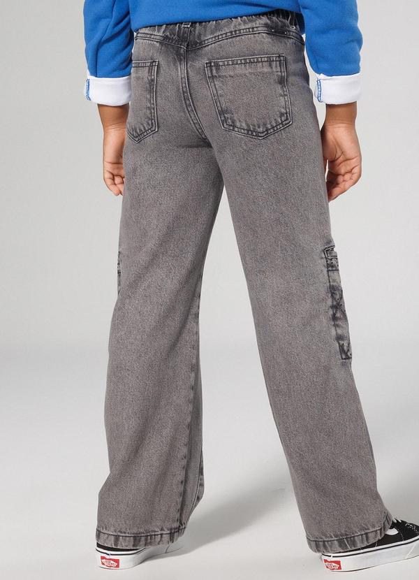 Sun Place - Calça Jeans Infantil Menina Wide Cargo Preto 2