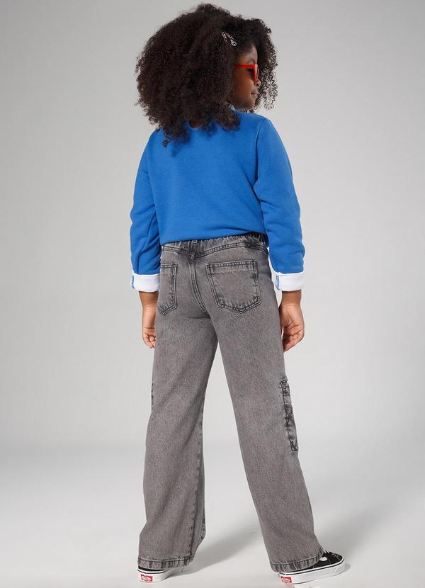 Sun Place - Calça Jeans Infantil Menina Wide Cargo Preto 4