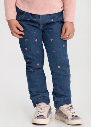 Alakazoo - Calça Jeans Jogging com Bolsos e Bordados Azul - ALAKAZOO