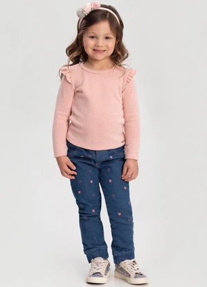 Alakazoo - Calça Jeans Jogging com Bolsos e Bordados Azul - ALAKAZOO