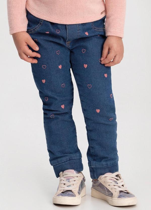 Alakazoo - Calça Jeans Jogging com Bolsos e Bordados Azul