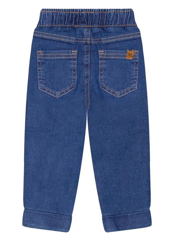 Alakazoo - Calça Jeans Jogging com Bolsos e Bordados Azul 4