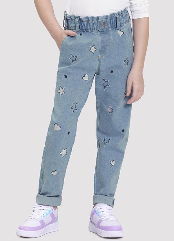 Alakazoo Calça Jeans Mom Infantil Menina com Bordado Jeans