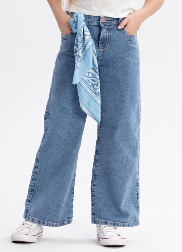 Alakazoo - Calça Jeans Wide Leg Infantil com Bolsos Azul
