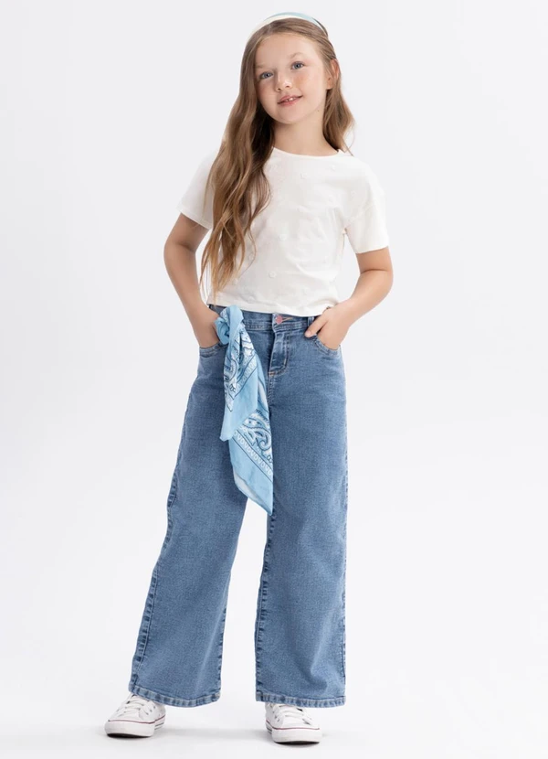 Alakazoo - Calça Jeans Wide Leg Infantil com Bolsos Azul 3