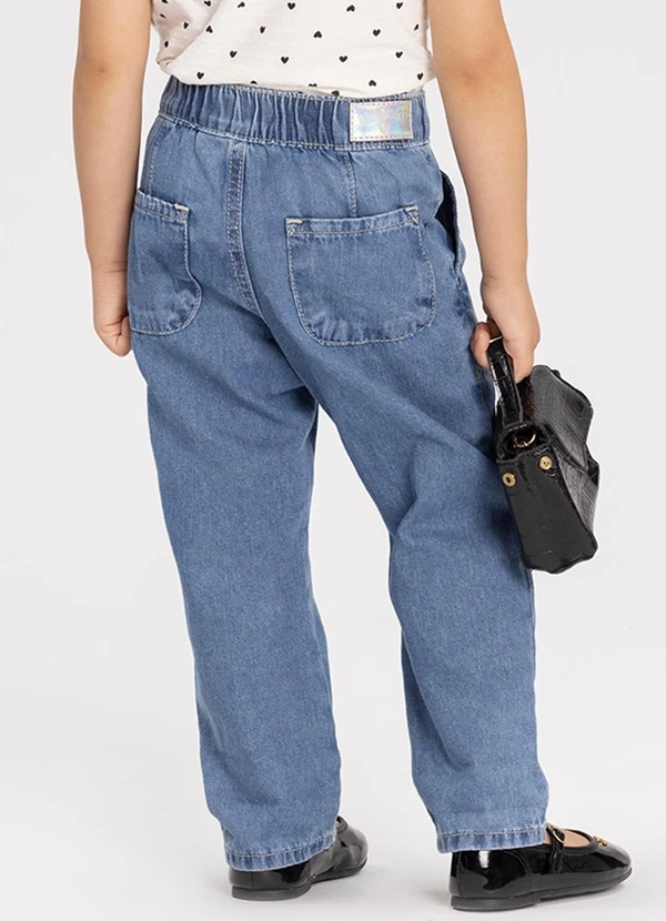 Alakazoo - Calça Mom Jeans com Bolsos e Elástico Azul 2