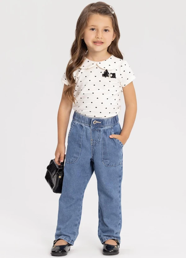 Alakazoo - Calça Mom Jeans com Bolsos e Elástico Azul 3