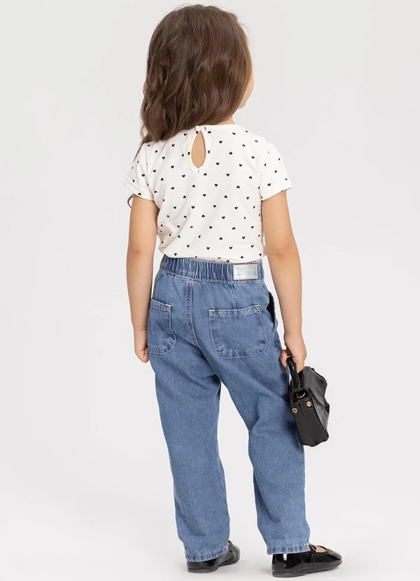 Alakazoo - Calça Mom Jeans com Bolsos e Elástico Azul 4