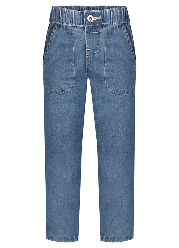Alakazoo - Calça Mom Jeans com Bolsos e Elástico Azul 5