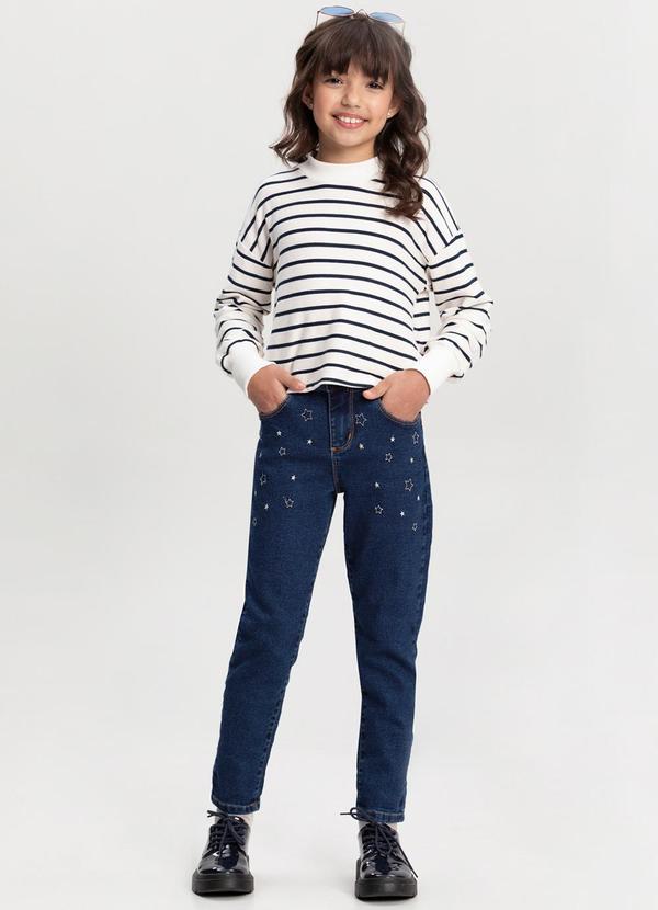 Alakazoo - Calça Mom Jeans com Bordados em Lurex Azul 2