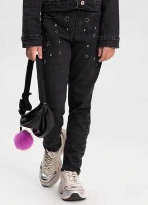 Alakazoo - Calça Mom Jeans com Bordados em Lurex Preto - ALAKAZOO