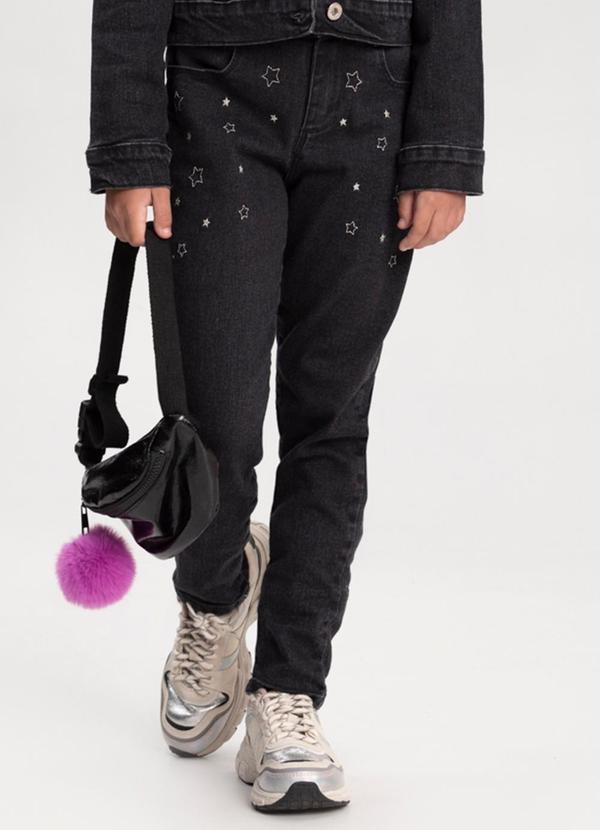Alakazoo - Calça Mom Jeans com Bordados em Lurex Preto