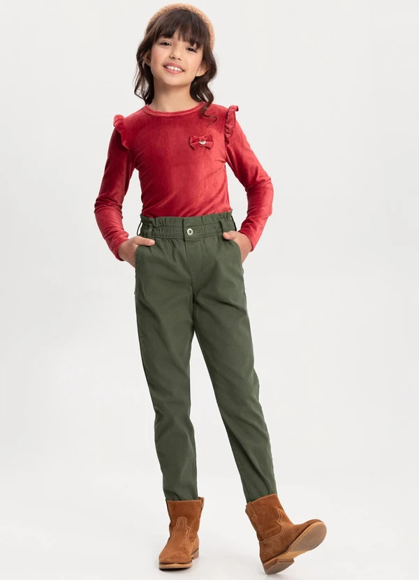 Alakazoo - Calça Mom Menina em Sarja com Elastano Verde 3
