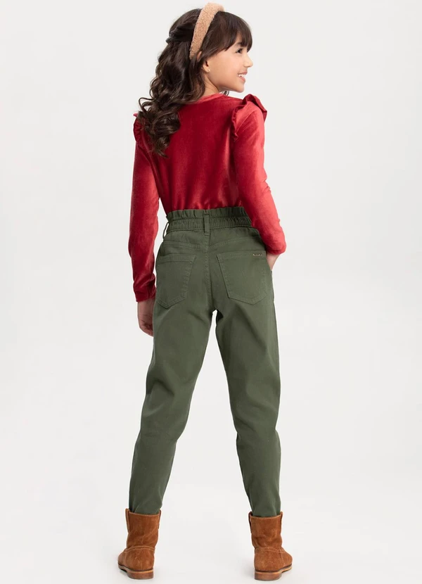 Alakazoo - Calça Mom Menina em Sarja com Elastano Verde 4