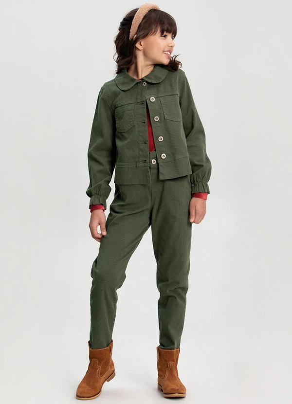 Alakazoo - Calça Mom Menina em Sarja com Elastano Verde 5