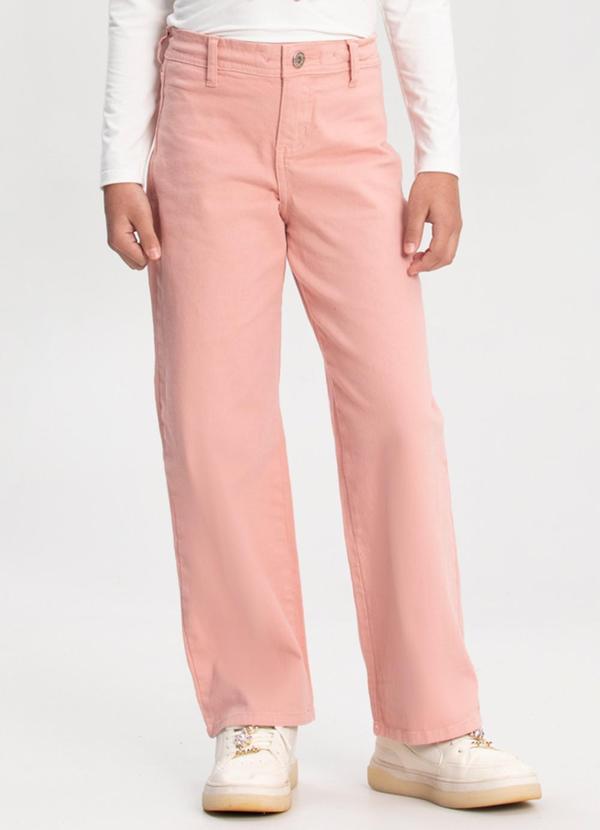 Alakazoo - Calça Reta em Sarja com Cintura Ajustável Rosa