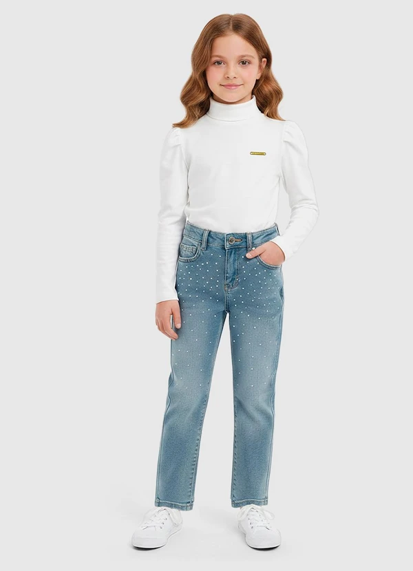Carinhoso - Calça Reta Jeans Azul Claro