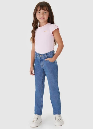 Carinhoso - Calça Reta Jeans Cintura Alta Azul - CARINHOSO