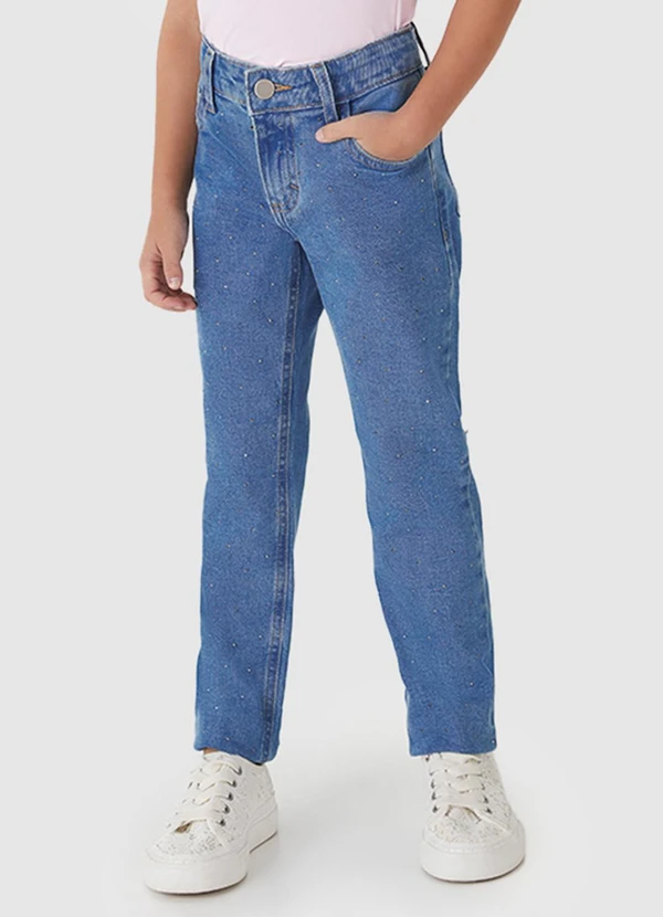 Carinhoso - Calça Reta Jeans Cintura Alta Azul