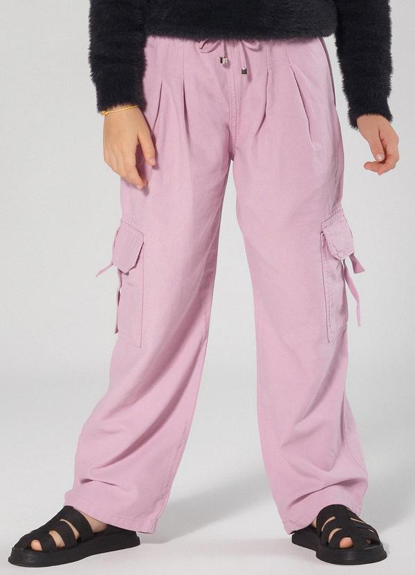 Sun Place - Calça Sarja Infantil Menina Wide Cargo Roxo