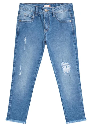 Carinhoso - Calça Skinny Jeans com Puídos Menina Azul - CARINHOSO