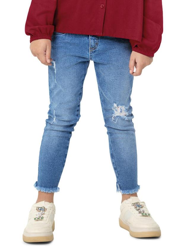 Carinhoso - Calça Skinny Jeans com Puídos Menina Azul