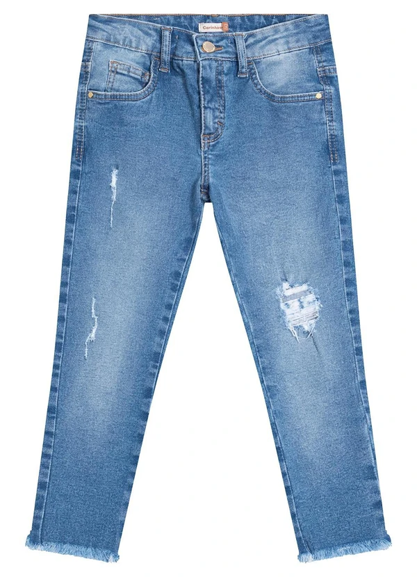 Carinhoso - Calça Skinny Jeans com Puídos Menina Azul 2