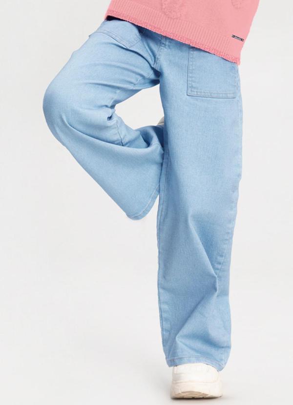Alakazoo - Calça Wide Leg Jeans com Bolsos e Elastano Azul
