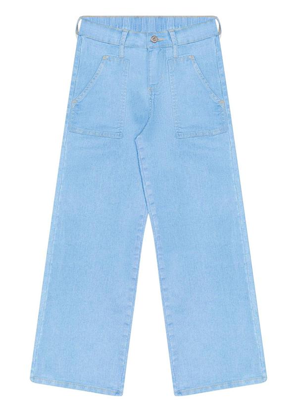 Alakazoo - Calça Wide Leg Jeans com Bolsos e Elastano Azul 3