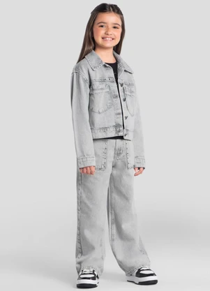 Brandili - Calça Wide Leg Jeans Infantil Menina Cinza - BRANDILI