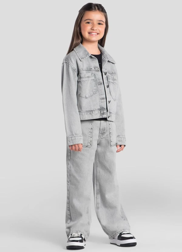 Brandili - Calça Wide Leg Jeans Infantil Menina Cinza 2