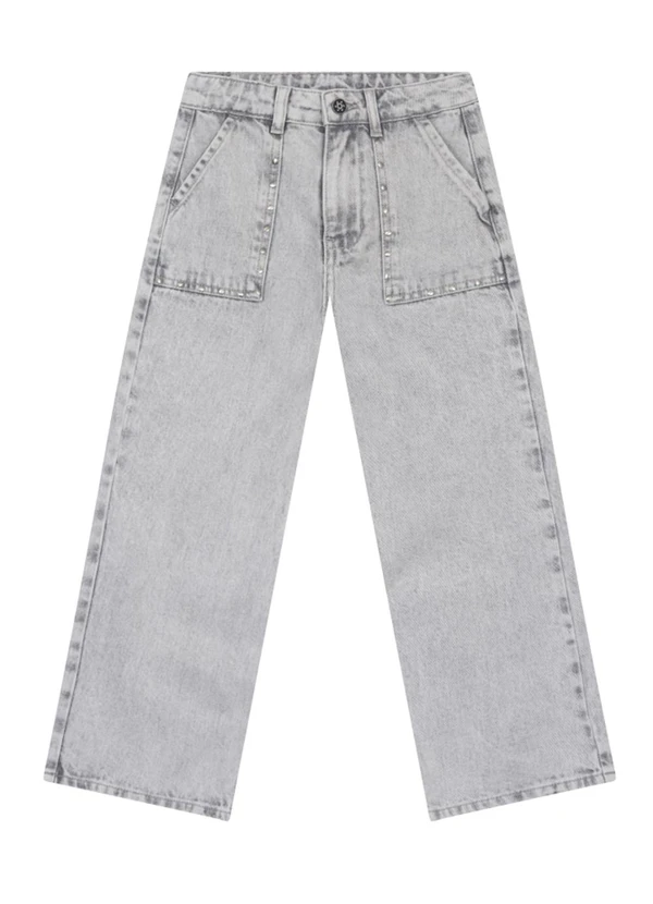 Brandili - Calça Wide Leg Jeans Infantil Menina Cinza 3