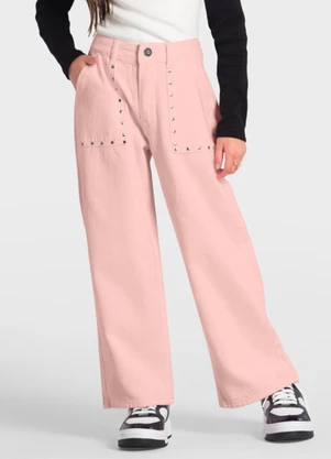 Brandili - Calça Wide Leg Jeans Infantil Menina Rosa - BRANDILI