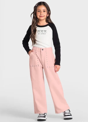 Brandili - Calça Wide Leg Jeans Infantil Menina Rosa - BRANDILI