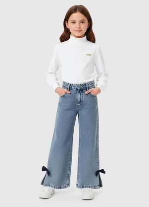 Carinhoso - Calça Wide Leg Jeans Laço Azul - CARINHOSO
