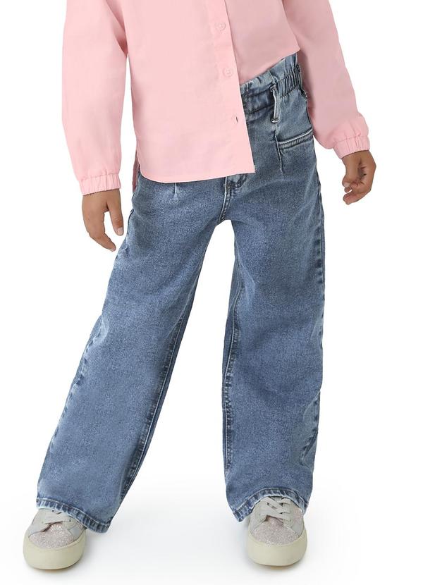 Carinhoso - Calça Wide Leg Jeans Menina Azul