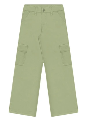Alakazoo - Calça Wide Leg Menina com Bolso Cargo Verde - ALAKAZOO