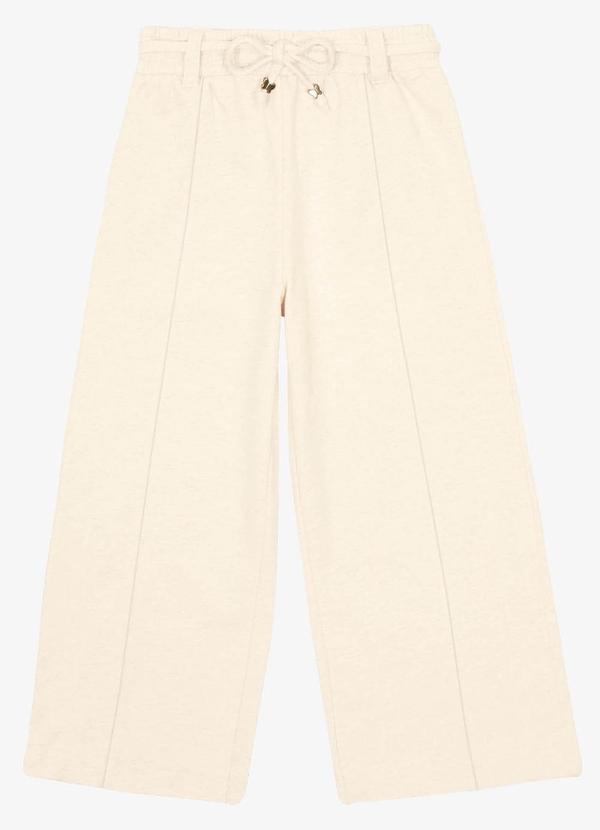 Trick Nick - Calca Wide Leg Moletom Mesclado Bege