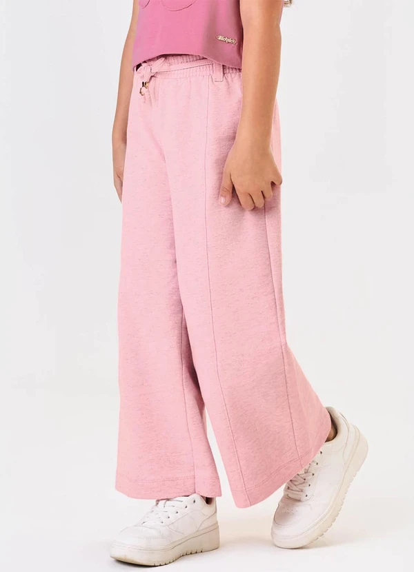 Trick Nick - Calca Wide Leg Moletom Mesclado Rosa