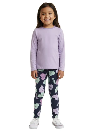 Malwee Kids - Calça Legging Corações em Moletom Azul Marinho - MALWEE KIDS
