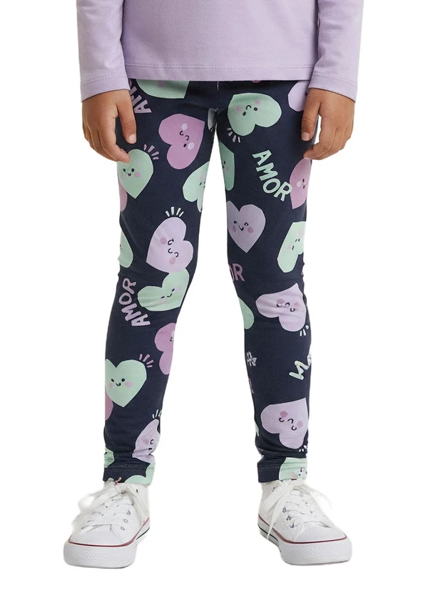 Malwee Kids - Calça Legging Corações em Moletom Azul Marinho