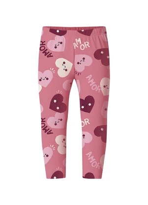 Malwee Kids - Calça Legging Corações em Moletom Rosê - MALWEE KIDS