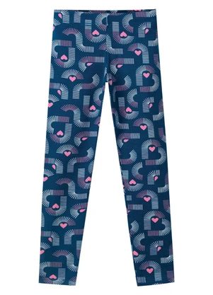 Malwee Kids - Calça Legging Corações Geométricos Azul Marinho - MALWEE KIDS