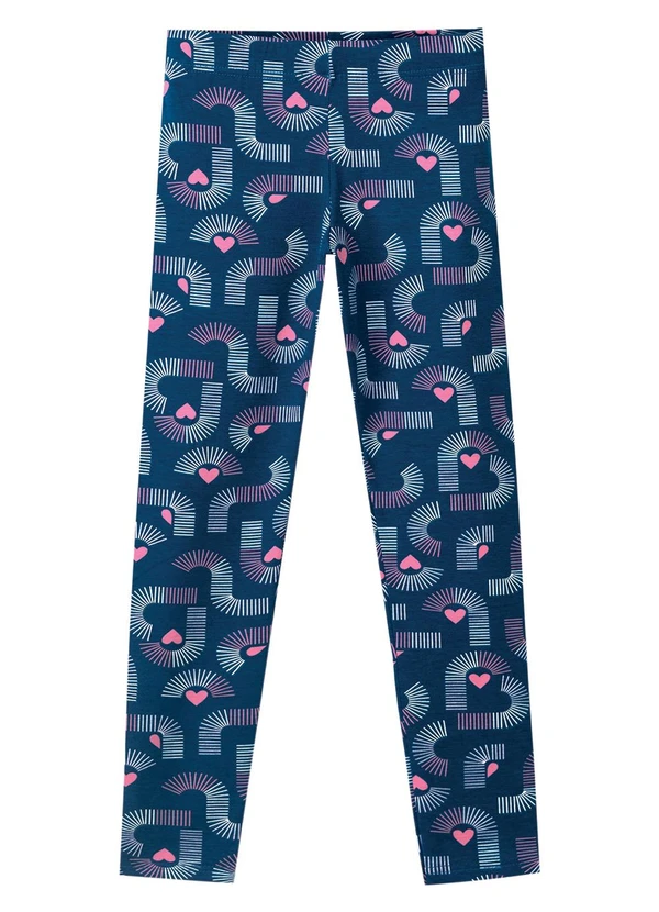 Malwee Kids - Calça Legging Corações Geométricos Azul Marinho